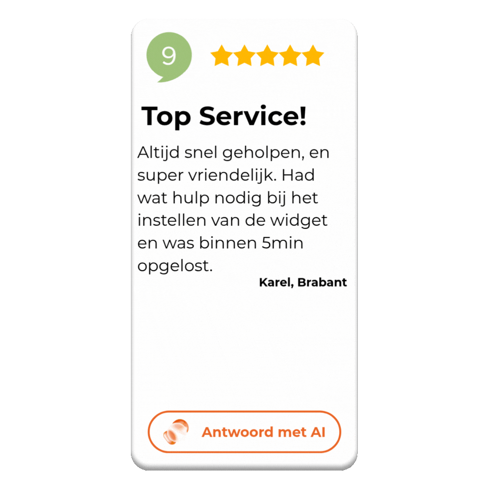 Visualisatie van de revolutionaire AI reply functionaliteit van Klantenvertellen en Kiyoh