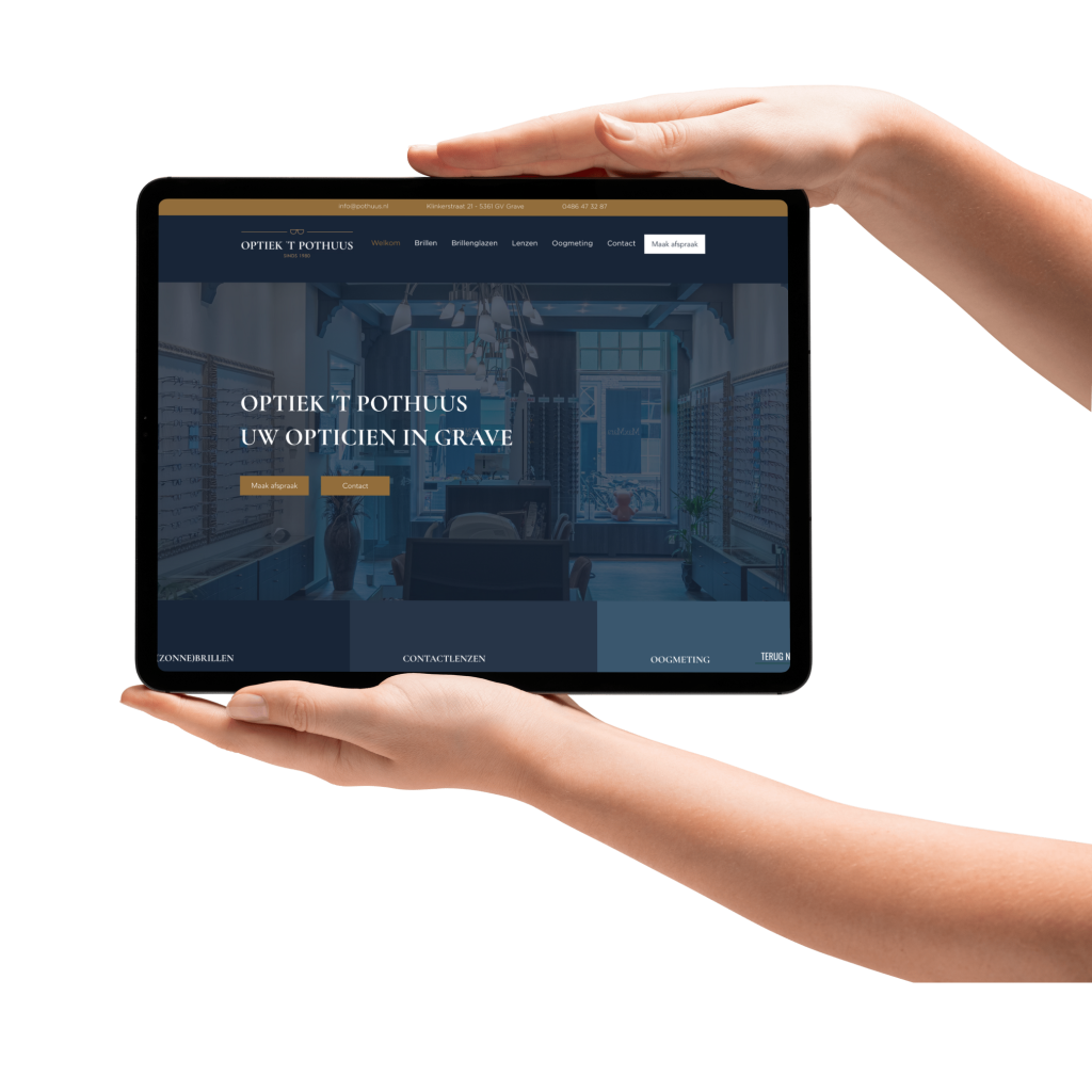 iPad met de website van Optiek ’t Pothuus (Grave)